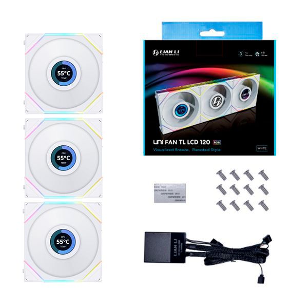 Quạt Tản Nhiệt Lian-Li UNI Fan TL Wireless LCD 120 Reverse Triple White (12RTLLCD1W3W)
