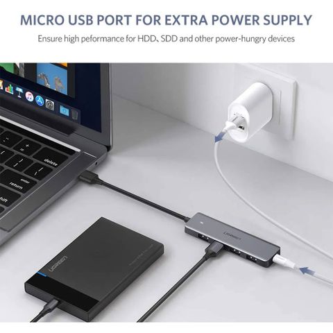 Bộ chia Hub USB 3.0 sang 4 cổng màu xám Ugreen (50985)