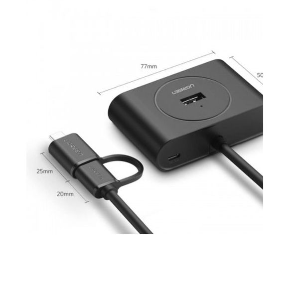 Bộ chia USB 3.0 + Type-C 4 cổng màu đen, dài 1M Ugreen (40850)