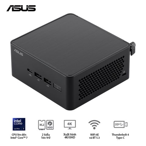 Bộ Mini PC Asus NUC 14 PRO Tall RNUC14RVHI3 (i3- 100U/ 2xNVMe, SATA/ 2x HDMI 2.1/2x DP 1.4a/ VESA MOUNT)
