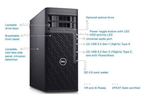 Máy tính trạm Workstation Dell Precision 5860 (Intel Xeon W3-2423 | 16GB DDR5 4800MHz | 512GB SSD +1TB HDD | Nvidia T1000 8GB | KB_M | Windows 11 Pro | 3yr) _ 42PT586004