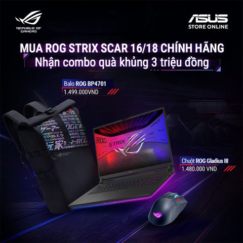 Laptop ASUS ROG Strix SCAR 18 G835LX-SA193W (Intel Core Ultra 9 Processor 275HX | RTX 5090 | 18 inch 2.5K | 64GB | 4TB | Win 11 | Đen)