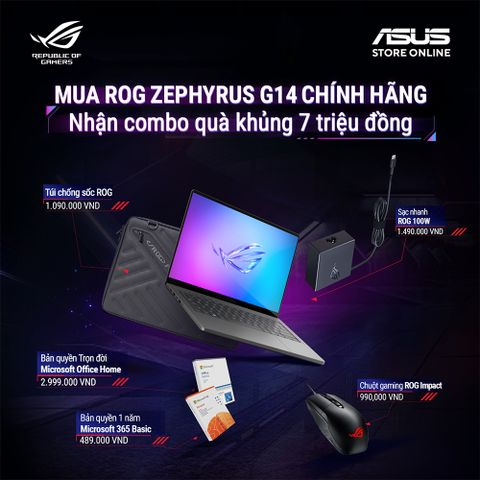 Laptop Asus ROG Zephyrus G14 GA403WR-QS103WS (AMD Ryzen AI 9 HX 370 | RTX 5070Ti | 14 inch 3K OLED 120Hz | 32GB | 1TB | Win 11 | Xám)
