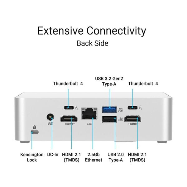 Bộ Mini PC Asus NUC 15 PRO RNUC15CRSU500000I (Intel Core Ultra 5 225H | Intel Arc GPU | 2xDDR5-6400 | 2xNVMe | 2x HDMI 2.1 | 2x Thunderbolt | VESA MOUNT | WHITE)