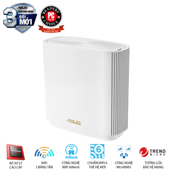Bộ Mesh Wifi ASUS XT8 (W-2-PK) ZenWiFi 6 Chuẩn AX6600, 3 băng tần, AiProtection, Parental Control