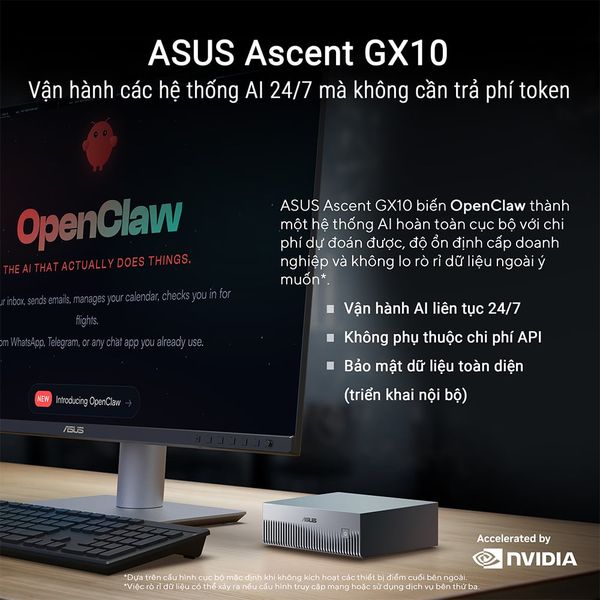 Bộ Mini PC AI Asus Ascent GX10 GX10-GG0012BN (Nvidia GB10 | 128 GB RAM |1TB M.2 NVMe SSD) hỗ trợ OpenClaw, NemoClaw