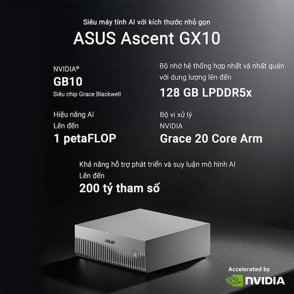Bộ Mini PC AI Asus Ascent GX10-GG0036BN (Nvidia GB10 | 128 GB RAM |4TB M.2 NVMe PCIe® 5.0 SSD storage) hỗ trợ OpenClaw, NemoClaw