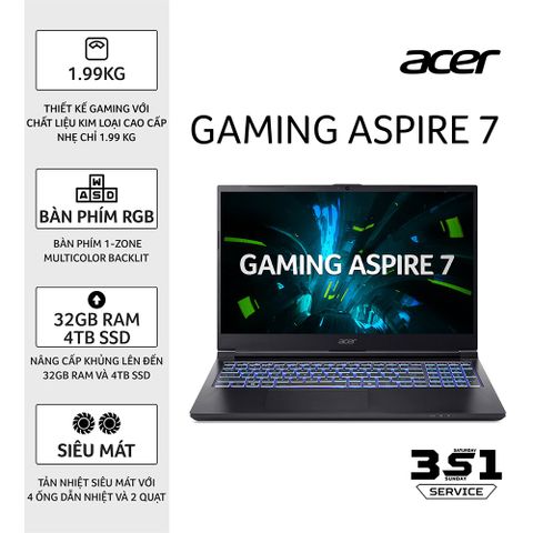 Laptop Acer Aspire 7 A715-59G-55MD NH.QX6SV.005 (Intel Core i5-13420H  | RTX 3050 6GB | 15.6 inch FHD IPS 144Hz | 16GB | 512GB | Win 11 | Đen)