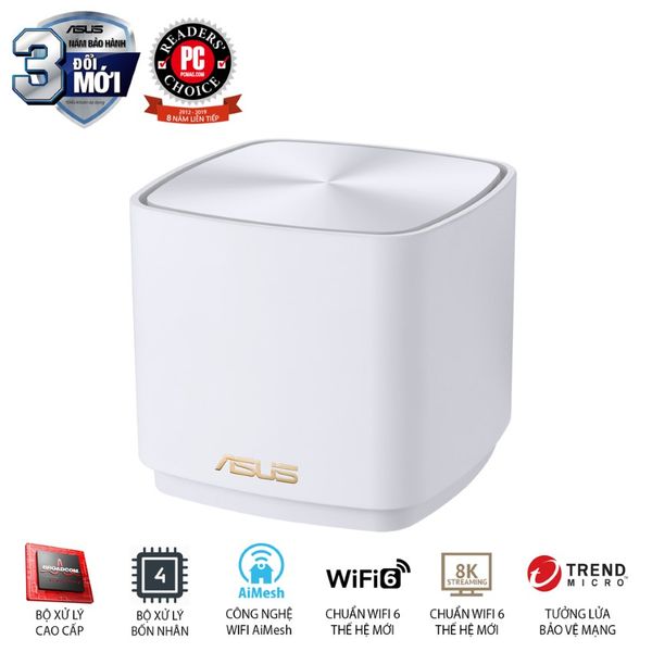 Bộ phát wifi ASUS XD4 (W-3-PK) Mesh wifi 6, Chuẩn AX1800 MÀU TRẮNG