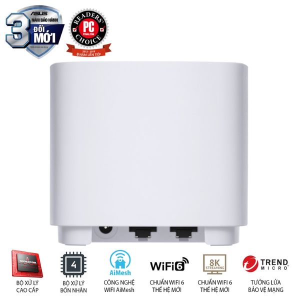 Bộ phát wifi ASUS XD4 (W-3-PK) Mesh wifi 6, Chuẩn AX1800 MÀU TRẮNG