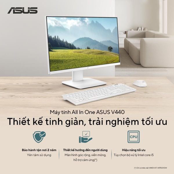 Máy tính để bàn All in one ASUS V440VAK-WPC408W (Intel Core 7 240H | 16GB | 512GB | 23.8 inch FHD 100Hz | WF6E/BT5.4 | CAM | MIC | WL_KB &M | 2Y-OSS | TRẮNG)
