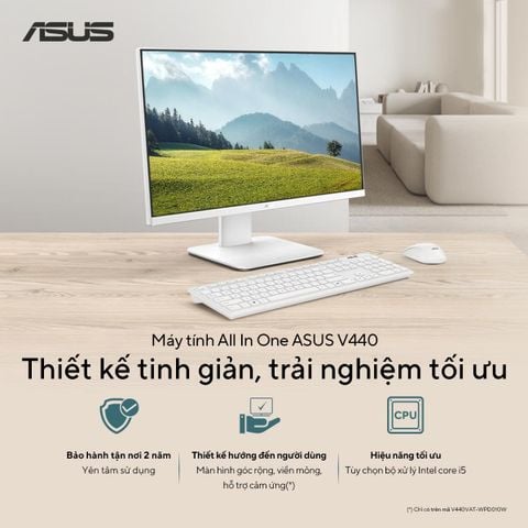 Máy tính để bàn All in one ASUS V440VAK-WPC408W (Intel Core 7 240H | 16GB | 512GB | 23.8 inch FHD 100Hz | WF6E/BT5.4 | CAM | MIC | WL_KB &M | 2Y-OSS | TRẮNG)