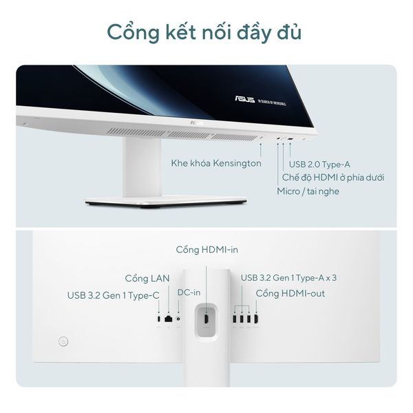 Máy tính để bàn All in one ASUS V440VAK-WPC408W (Intel Core 7 240H | 16GB | 512GB | 23.8 inch FHD 100Hz | WF6E/BT5.4 | CAM | MIC | WL_KB &M | 2Y-OSS | TRẮNG)