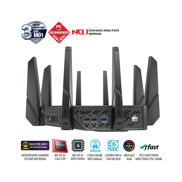 Router ASUS GT-AX11000 Pro (Tri-Band WiFi 6 gaming router, 2.5G port, 10G port, AiMesh)