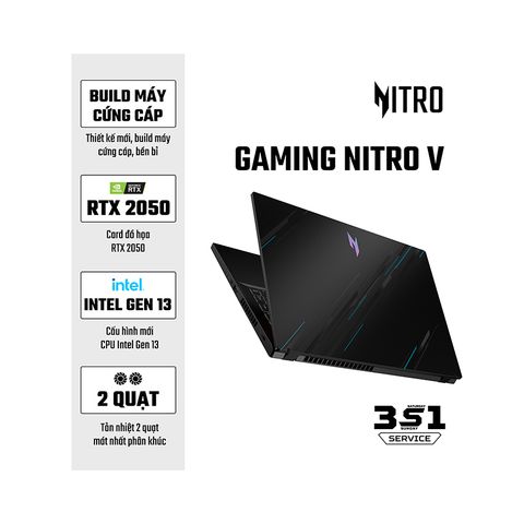 Laptop Acer Nitro V ANV15-51-72VS NH.QNASV.004 (i7-13620H | 16GB | 512GB | RTX2050 4GB | 15.6 inch FHD 144Hz | Win11 | Đen)