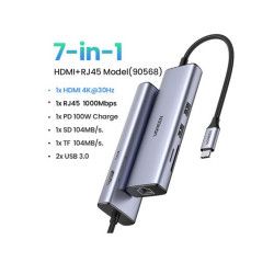 Bộ chuyển đổi USB Type-C sang HDMI+SD+TF+2 cổng USB 3.0+RJ45 Ugreen(90568)