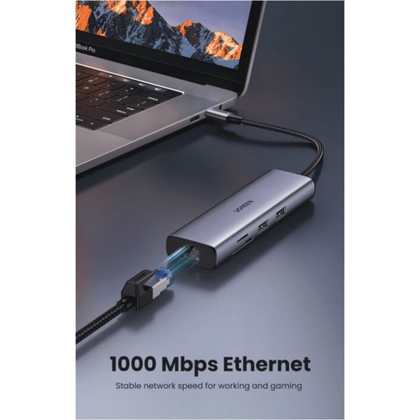 Bộ chuyển đổi USB Type-C sang HDMI+SD+TF+2 cổng USB 3.0+RJ45 Ugreen(90568)