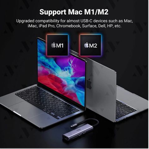 Bộ chuyển đổi USB-C sang 2*USB 3.0+HDMI, RJ45, SD TF và PD hỗ trợ 4K Ugreen ( 60515)