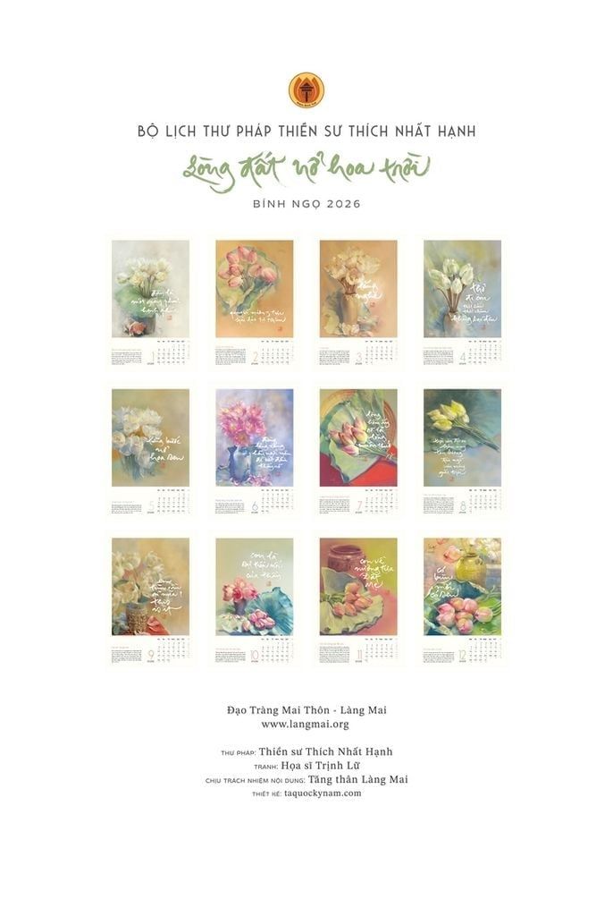  Lịch tường thư pháp Làng Mai 2026 