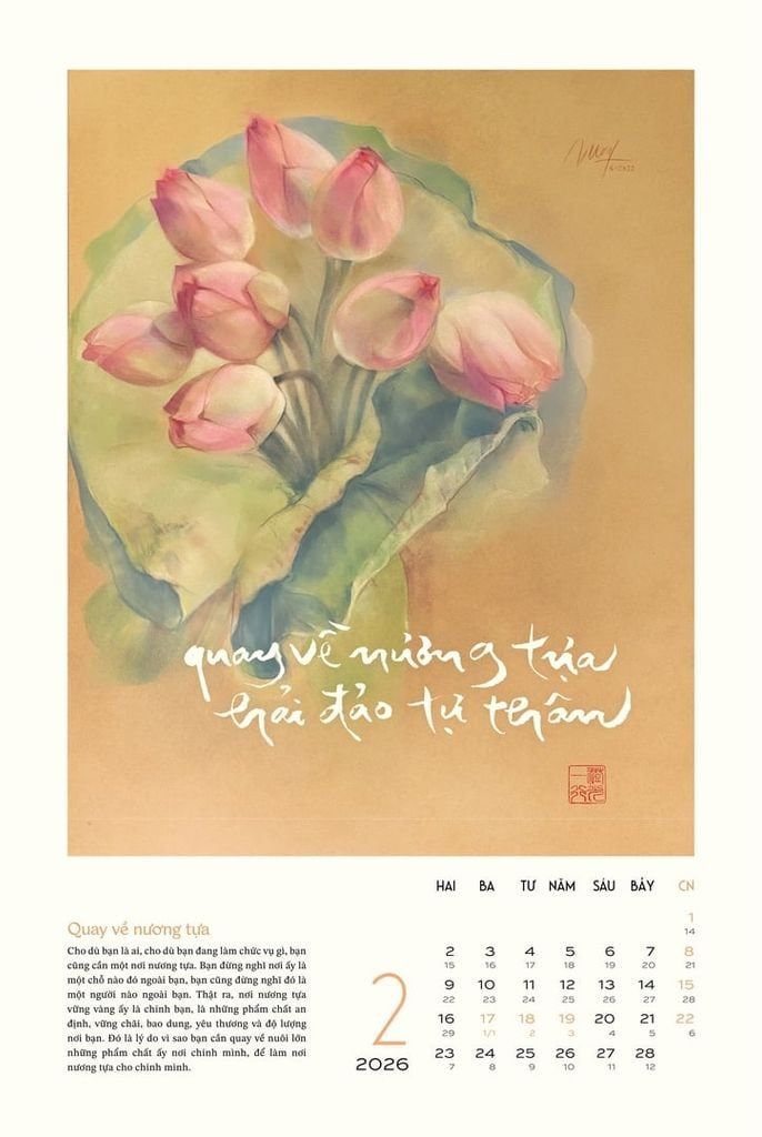  Lịch tường thư pháp Làng Mai 2026 
