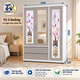 Tủ 3 buồng có ngăn kéo cánh 3D
