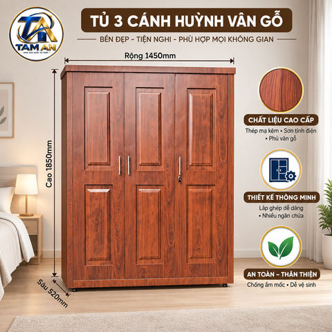 Tủ 3 cánh huỳnh vân gỗ