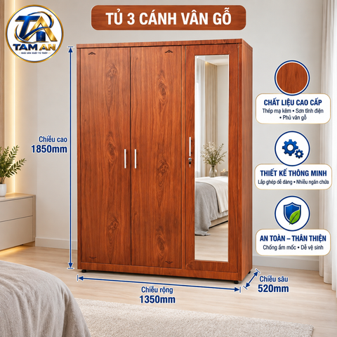 Tủ 3 cánh vân gỗ