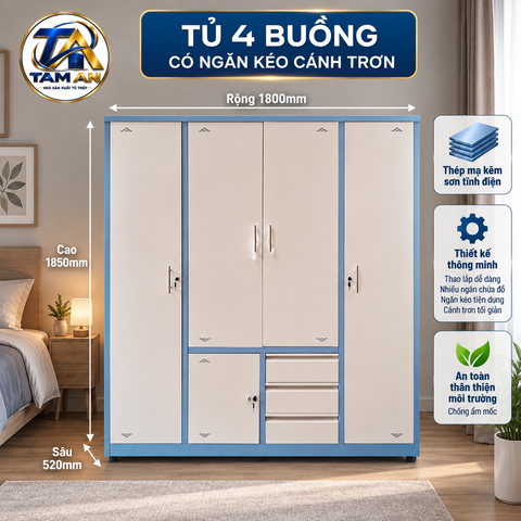 Tủ 4 buồng có ngăn kéo cánh trơn