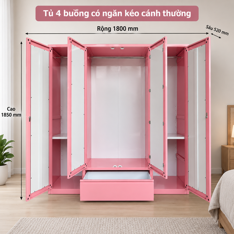 Tủ 4 buồng có ngăn kéo cánh thường