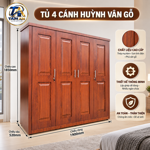 Tủ 4 cánh huỳnh vân gỗ