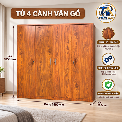 Tủ 4 cánh vân gỗ