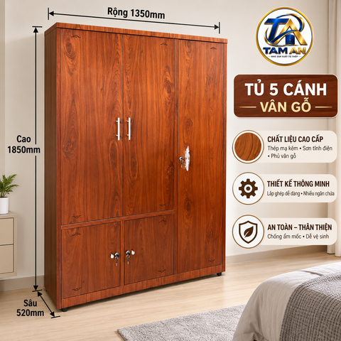 Tủ 5 cánh vân gỗ