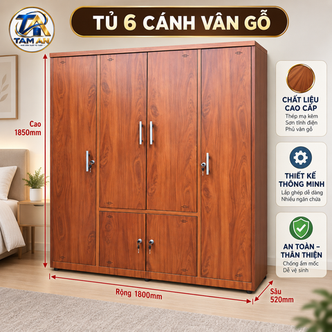 Tủ 6 cánh vân gỗ
