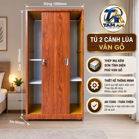 Tủ 2 cánh lùa vân gỗ