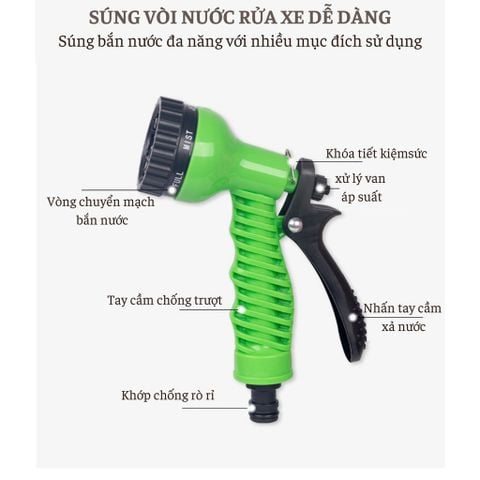 Đầu Vòi Xịt Nước Tăng Áp Rửa Xe, Tưới Cây 7 Chế Độ Xịt Đa Năng.