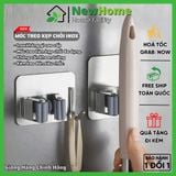 Móc Kẹp Treo Cây Lau Nhà Inox Cao Cấp Có Móc Treo - Kèm Keo Dán Tường Siêu Chắc.