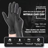Hộp 100 Chiếc Găng Tay Cao Su Đen Nhám Cao Cấp Siêu Dai Không Bột - Chống Hóa Chất, An Toàn Cho Da.