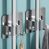 Móc Kẹp Treo Cây Lau Nhà Inox Cao Cấp Có Móc Treo - Kèm Keo Dán Tường Siêu Chắc.