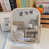 Gương Trang Điểm Lúa Mạch Xoay 360 Độ Để Bàn - Gương Soi Di Động Mini Hai Mặt.