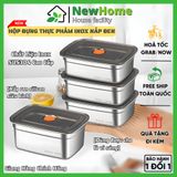 Combo 5 Hộp Đựng Thực Phẩm Nắp Đen Chất Liệu Inox 304 Cao Cấp Bảo Quản Thức Ăn Tiện Lợi.