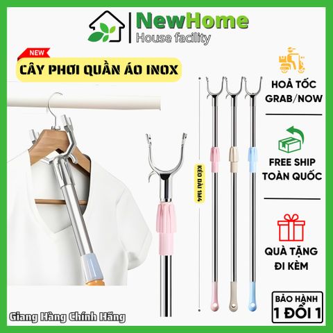 Cây Phơi Quần Áo Bằng Inox Kéo Dài 142cm Thể Kéo Dài - Xếp Gọn Tiện Lợi.