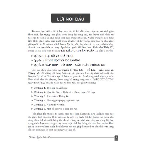Sách tham khảo - Tài liệu chuyên Toán 10 - Quyển 3: Tập hợp- Tổ hợp - Xác suất và Thống kê