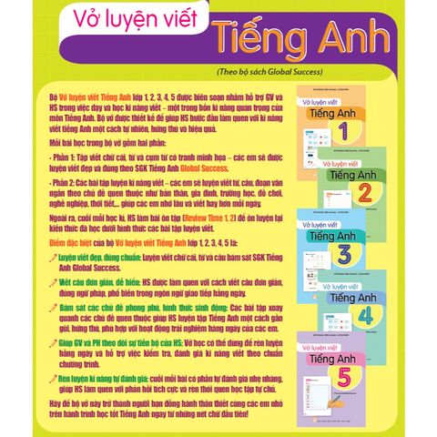 Sách tham khảo - Vở luyện viết Tiếng Anh (Theo bộ sách Global Success) Lớp 1 đến Lớp 5