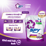  [Tặng kèm] Nước giặt xả SPY Super White hương Passion túi 3,6kg kết hợp giặt xả siêu trắng sáng 