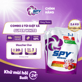 Combo 2 túi nước giặt xả SPY Super White Luxor 3,6kg công thức kết hợp giặt xả siêu trắng sáng lưu hương dài lâu 