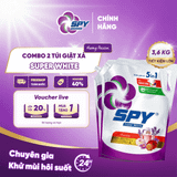  (Đủ mùi) Combo 2 túi nước giặt xả SPY Super White 3,6kg siêu trắng sáng kết hợp giặt xả khử mùi hôi 