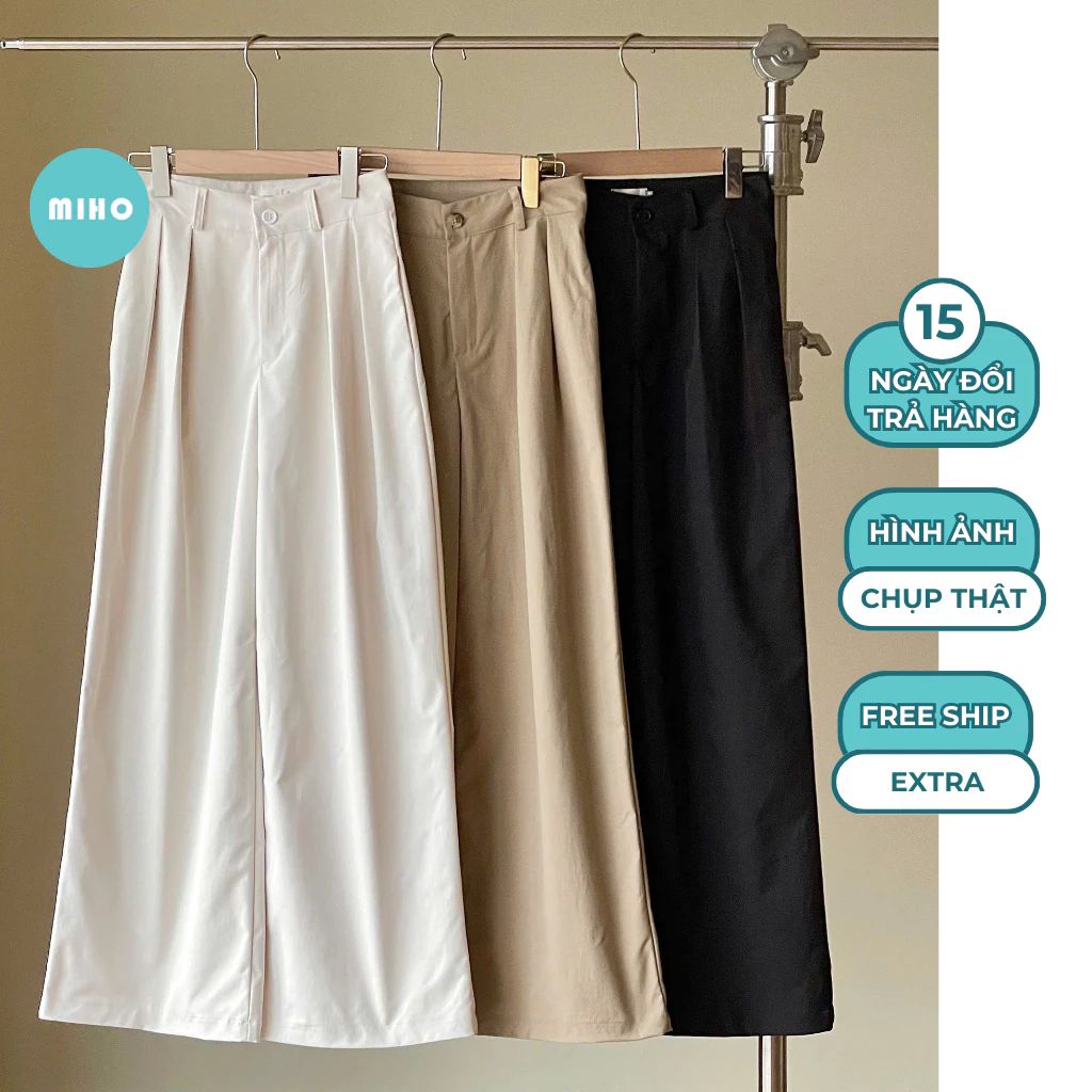  Quần Ống Rộng Kaki, Quần Cạp Cao Dáng Suông Miho House 