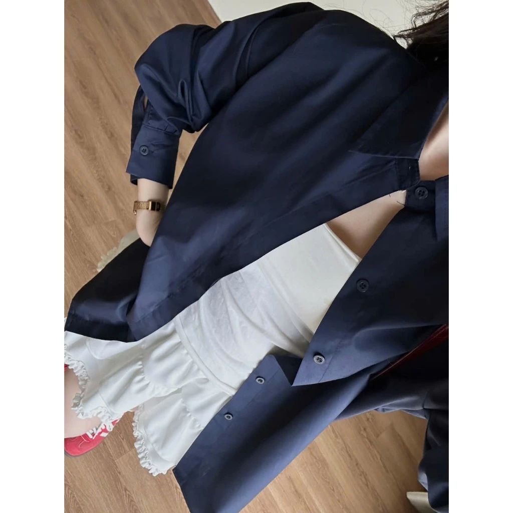  Áo Sơ Mi Thô Dài Tay, Áo Sơmi Trơn Giấu Cúc, Áo Sơ Mi Nữ Kiểu Form Dáng Rộng Miho House 