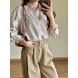  Áo Sơ Mi Thô Dài Tay, Áo Sơmi Trơn Giấu Cúc, Áo Sơ Mi Nữ Kiểu Form Dáng Rộng Miho House 