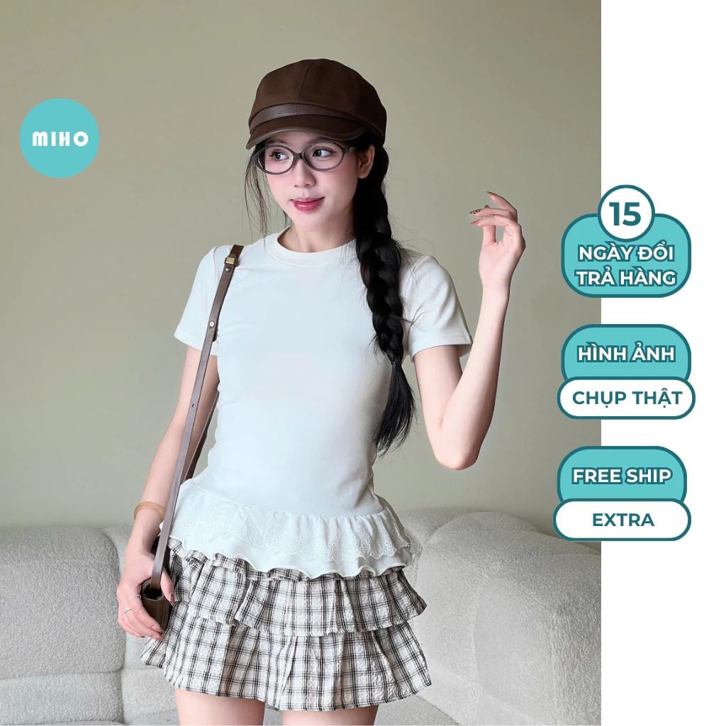  Áo Thun Babytee Phối Ren Gấu, Áo Phông Baby Tee Cổ Tròn Form Vừa Chất Vải Cotton Mùa Hè Thoáng Mát Premium Miho House 